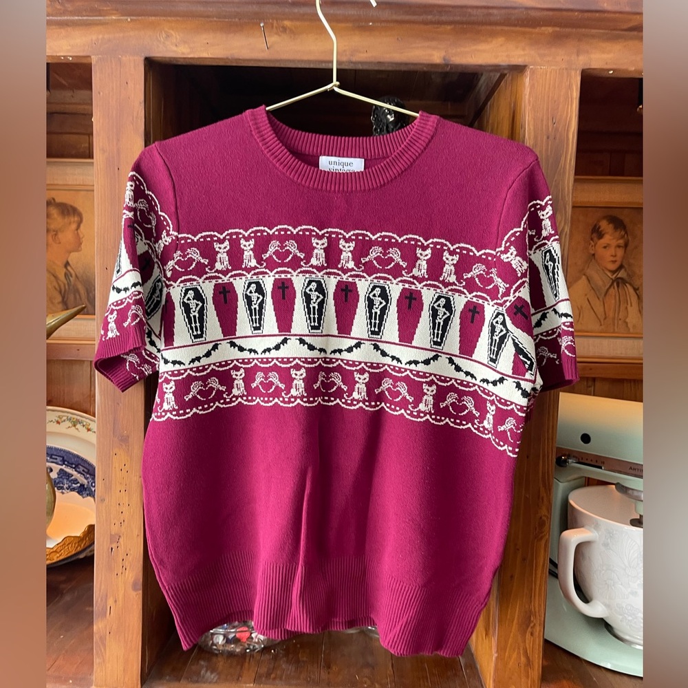 Unique Vintage Knit Fair Isle Coffin Women's Sweater